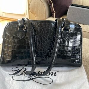 Brighton Black Croc-Embossed Leather Shoulder Bag
